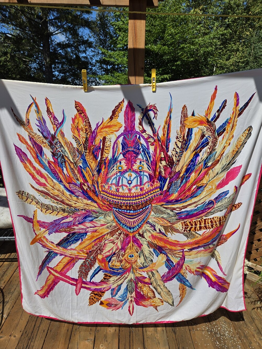 100% Silk, Vibrant Multicolor Feather Wall Tapestry - Unbranded